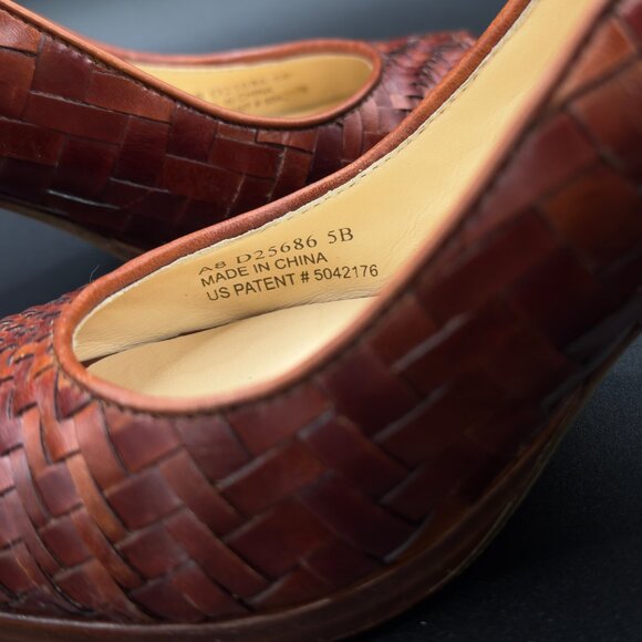 Cole Haan Genevieve Woven Leather Peep-Toe Pumps, Cognac Brown, Nike Air, US 5B - Picture 5 of 11